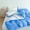 Conjunto Simples de Algodão Puro de Alta Qualidade Grau A, Quatro Peças, Trama Simples, Color Block, Confortável Conjunto de Três Peças para Dormitório, Lençol Amigo da Pele