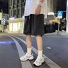 Shorts de Mezclilla Rectos Sueltos de Verano para Hombre con Cintura Elástica, Shorts Casuales de Color Sólido Estilo Vintage Baratos hasta la Rodilla para Exportación