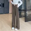 Calça de lã elegante e macia de perna larga para mulheres, novo estilo outono e inverno 2026, cintura alta casual reta com forro de fleece na cor café