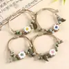 Pulsera de Cerámica Hecha a Mano con Cuentas, Estilo Antiguo Étnico, Flor Incrustada en Piedra, para Mujeres, Estilo a Juego para Novias, Diseño Tejido, Suministro Directo del Fabricante