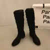 Botas de Caballero de Caña Alta Apiladas con Tacón Grueso de Gamuza Color Caqui para Mujer 2026 Nuevas Botas Altas Adelgazantes para Otoño/Invierno