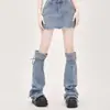 Y2K Spice Girls Estilo Preguiçoso Buraco Buraco Personalidade Oca Meias Jeans Cinza Ins Retro Punk Para Usar Pernas de Cano Médio