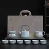 Tetera de horno Ru, juego de té de cerámica completo, tazas de té Kung Fu, recuerdo, regalo de empresa, tetera de alta gama para reunión anual