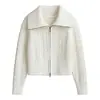 Fábrica de Suéteres Dalang Personalizada Outono e Inverno Elegante Feminino Jaqueta com Gola Lapela e Zíper Tricô de Ponto Trançado Lã Cashmere Cor Sólida Cardigan