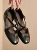 Versión de cuero suave~Zapatos Mary Jane huecos con correa cruzada estilo francés, simples y elegantes para ir al trabajo, punta redonda poco profunda, zapatos de mujer con plataforma interna