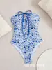 Traje de baño de una pieza para mujer, tela suave, dobladillo con estampado floral, diseño strapless de cintura alta, adecuado para piscinas