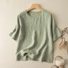 Tops de Camisetas de Manga Curta de Algodão e Linho para Mulheres, Artístico Retrô Elegante, Verão 2025 Novo Pulôver Casual Solto