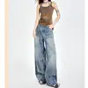 Jeans Scimitar Retro Americano para Mulheres 2026 Primavera/Verão Novo Estilo Petite Cintura Alta Reta Perna Larga Foice Calças Longas