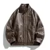 Chaqueta de Cuero PU con Solapa Estilo Maillard Retro Americano 2025 para Hombre, Nueva Chaqueta Corta de Cuero Cortavientos de Primavera