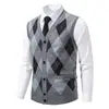 Cardigan Colete Suéter com Padrão de Diamante Transfronteiriço Outono/Inverno 2026 para Homens, Tricô Quente para Outono e Inverno, Atacado