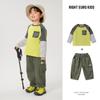 Conjunto de Roupa Estilo Europeu para Meninos com Camiseta de Manga Longa Falsa de Duas Peças e Calça, Roupas Infantis de Outono e Primavera para Crianças e Bebês
