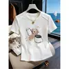 Camiseta de Manga Corta de Algodón Puro para Mujer con Diseño de Línea de Espina de Pescado, Adelgazante, de Gama Alta, Elegante Top Gris, Nuevo Estilo de Verano