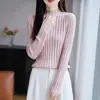 Suéter de Punto Cruzado 2025 Otoño Temprano Nuevo Algodón Puro Cuello Semi Alto Manga Larga Mujer Ajustado Base de Canalé para Invierno