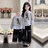Conjunto de Dos Piezas para Niña 2026 Sudadera Casual Holgada de Pierna Ancha con Solapa Fina de Manga Larga para Primavera y Otoño