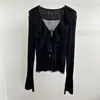 Suéter de punto para mujer con cuello en V, manga larga, cintura fruncida con lazo, estilo romántico francés, ligero y elegante, modelo nuevo 2026