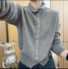 Chaqueta Cardigan de Lana Tejida de Color Sólido Suave y Cera de Cuello Medio de un Solo Botón con Mangas Largas Suéter para Mujer Ropa de Abrigo Top Tejido Ropa para Mujer