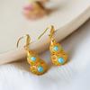 Pendientes de plata de ley 925 con forma geométrica, bañados en oro, con incrustaciones de turquesa y calabaza, pequeños pendientes frescos, ligeros y lujosos para damas.