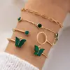 AliExpress pulseira de joias transfronteiriça borboleta pedra sintética oca pulseira de quatro camadas abertura geométrica conjunto de pulseiras de quatro peças