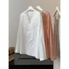 Camisa de encaje patchwork estilo francés de alta resistencia con cuello en V y manga larga para mujer, nuevo diseño de verano, única y hermosa, holgada y ligera, top protector solar