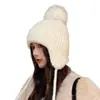 Sombrero de punto con pompón estilo coreano para otoño e invierno, protección para las orejas, estilo nuevo, a prueba de frío y cálido, para circunferencia de cabeza grande, hace que la cara se vea pequeña, sombrero de lana