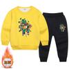 Conjunto de Suéter Espesso com Forro de Fleece para Meninos Outono e Inverno Crianças Pequenas e Médias Estilo Ocidental Conjunto Casual Esportivo de Duas Peças para Meninos