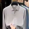 Camisa polo de algodão piquet hexagonal de manga longa para homens, novo estilo outono 2026, gola de lapela, cor sólida, camiseta masculina casual e respirável