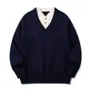 Suéter retro de estilo japonés Rumeng, look "old money", cuello en V, unisex, corte holgado, casual y versátil, tejido
