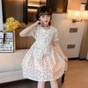 Vestido de Verão Fino para Menina Vestido Doce Floral de Manga Curta com Gola Boneca para Bebê Vestido Princesa Vestido de Moda Estiloso