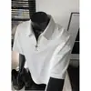 Camiseta de Manga Corta Waffle con Media Cremallera para Hombre, Camiseta Blanca de Manga Corta Estilo Americano de Verano, Camisa Polo de Marca de Moda