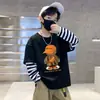 Linda Moda Dibujos Animados Estampado Algodón Puro Falso Dos Piezas Camiseta para Bebés Niños 2026 Otoño Manga Larga