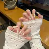 Celebridad de Internet Temperamento Rojo Bayo Degradado Rojo de Año Nuevo Arte de Uñas Rojo Primavera y Verano Hecho a Mano Puro Uñas Largas Vestido Largo Uñas Postizas Blancas