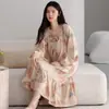 Camisola para Mulheres, Primavera e Outono, Algodão Puro, Manga Longa, Pulôver, Vestido Longo, Tamanho Grande Solto, 100% Algodão, Roupa de Casa Casual Confortável