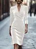 Vestido de Veludo Slim-Fit de Cor Sólida com Decote V Estilo Europeu e Americano para Primavera/Outono 2026 Cintura Alta Emagrecedor Comprimento Médio Bodycon para o Dia a Dia