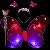 Asas de Borboleta conjunto de quatro peças fantasia de performance para menina adereços de performance asas de elfo anjo luminosas de camada dupla atacado
