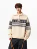 Suéter Jacquard Fair Isle de Cuello Alto con Media Cremallera para Hombre y Mujer en Otoño e Invierno Retro Perezoso Versátil Casual Chaqueta de Punto