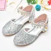 Sapatos de Cristal para Meninas Salto Alto Primavera e Verão para Meninas Pequenas Crianças Sapatos de Couro Prata para Crianças Sapatos de Princesa