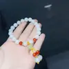 Pulsera de Loto con Cuentas de Vidrio Amarillo, Pulsera Pequeña Blanca para Mujer con Jade Tianshan Verde, Pulsera con Brillo de Piedra Preciosa Tipo Hielo