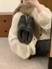 Zapatos Retro Grises Peludos Slip-On con Aumento Interior para Mujer para Usar Afuera Mocasines de Invierno Zapatos de Algodón Cálido con Más Terciopelo
