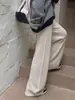 Diseñados con Estilo, Pantalones Casuales Rectos de Mujer para Otoño e Invierno, de Cintura Alta, Caída Suelta, Largo hasta el Suelo, con Patrón de Punto Retorcido