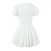 Vestido Blanco Primer Amor Mangas Abullonadas Francesas Reductoras de Edad Cuello en V Profundo Cintura Pura Deseo Vestido Adelgazante Falda con Costuras de Vacaciones