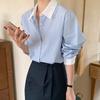 Camisa de manga larga a rayas para mujer, estilo coreano, elegante, informal, holgada, con solapa de color y combinable, de primavera