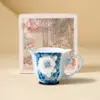 Taza de Té Jazmín Azul Tinta Borracha Cerámica Set Personal de Té con Asa Taza de Té para el Hogar