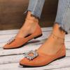 Sapatos de bico fino femininos, verão 2024, novos sapatos baixos com fivela quadrada e incrustação de diamantes, estilo Chanel, sapatos plus size, sapatos femininos