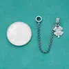 Plata Esterlina S925 Sólido Trébol de Cuatro Hojas Doble Anillo Pulsera de Cristal Colgante Accesorios Cadena de Seguridad Doble Colgante con Cadena Colgante DIY
