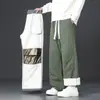 Calças Casuais Longas Masculinas de Lã de Cordeiro com Pernas Retas, Calças Grossas com Forro de Fleece de Grafeno, Calças Masculinas de Perna Larga, Calças para Esportes de Inverno