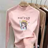 Ropa interior térmica para niñas con forro de polar, cuello alto medio, ropa interior cálida para niños mayores, camiseta para bebé niña, top cepillado de manga larga