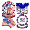 Artículos para Fiesta Transfronteriza Temática del Nuevo Día de la Independencia Estadounidense Cena Familiar Vasos de Papel Servilletas de Papel Set de Platos Desechables de Papel