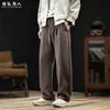 "Mezcla de Lana Tencel" Pantalones Casuales Rectos Estilo Murray Old Money para Hombre, Otoño/Invierno Corte Holgado para el Trabajo Pantalones Largos con Cordón