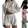 Conjunto de Pijama Longo com Calça Longa, Gola Redonda e Manga Curta, Estilo Europeu e Americano, Tamanho Plus Size, Formato de Coração, Adequado para Usar Fora de Casa como Roupa de Casa para Mulheres