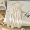 Pijama para Mujer Verano Algodón Puro Gasa Tirantes Camisón 100% Algodón Lindo Falda de Longitud Media Ropa de Casa Estilo Coreano Camisón para Mujer